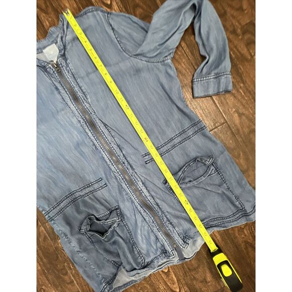 SUNDAY BLUE CHAMBRAY LYOCELL CINCH WAIST FULL ZIP LIGHTWEIGHT UTILITY JACKET XL - Picture 14 of 15